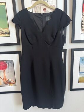 Adrianna Papell Black Cap-Sleeve Midi Sheath Dress